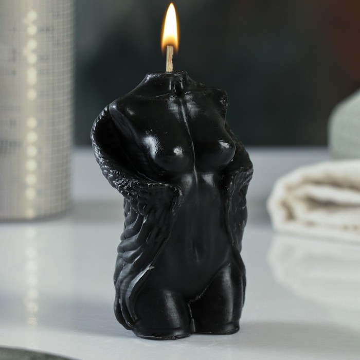 фото Фигурная свеча "торс женский с крыльями" черная, 100г