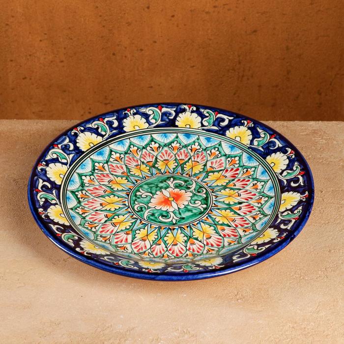 Тарелка Риштанская Керамика Узоры, 28 см, синяя тарелка риштанская керамика узоры красная 17 см квадратная
