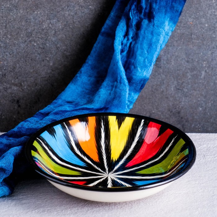 Тарелка Риштанская Керамика Атлас, разноцветная, глубокая, 20 см