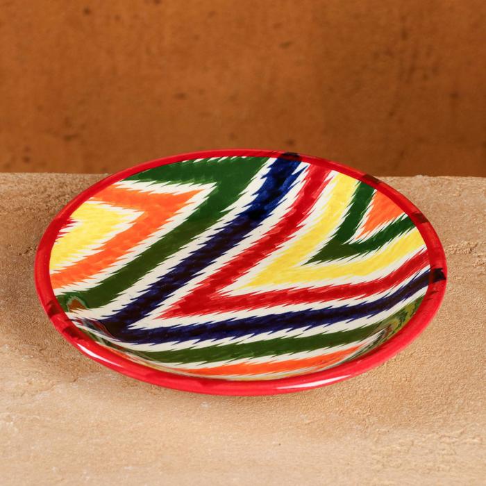 фото Тарелка плоская риштанская керамика атлас 15,5см шафран