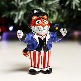 

Ёлочная игрушка "Тигр конферансье", ярославкая майолика