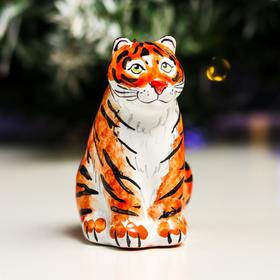 

Ёлочная игрушка "Тигр натуральный сидящий маленький", ярославкая майолика