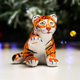 

Ёлочная игрушка "Тигренок с поднятой лапой", ярославкая майолика