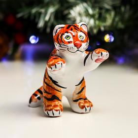 

Ёлочная игрушка "Тигренок на двух лапах", ярославкая майолика
