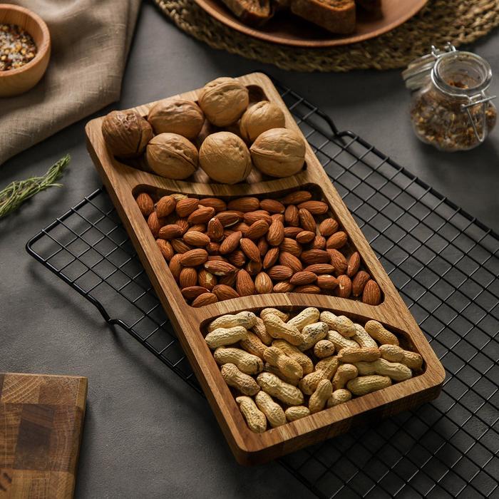 Менажница Mаgistrо, прямоугольная, 3 секции, 30×15×2 см, массив дуба