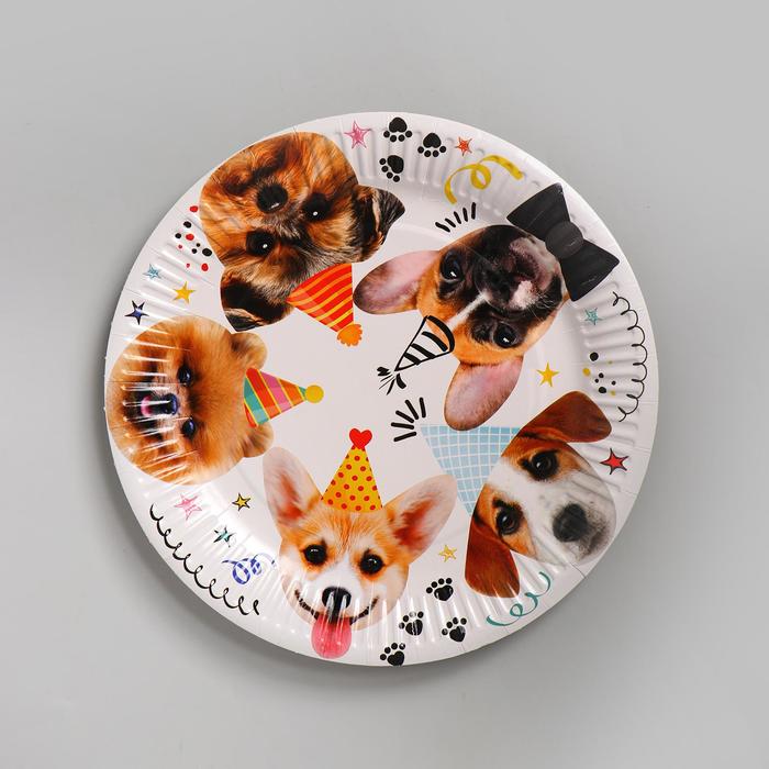 Тарелка бумажная «Собачки», 18 см, в наборе 6 штук тарелка бумажная единорог 18 см в наборе 6 штук