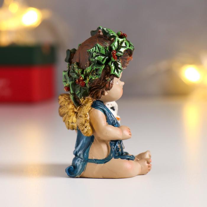 

Сувенир полистоун "Ангел-малыш с рождественским венком, с пингвином" 7,5х6,5х4,6 см