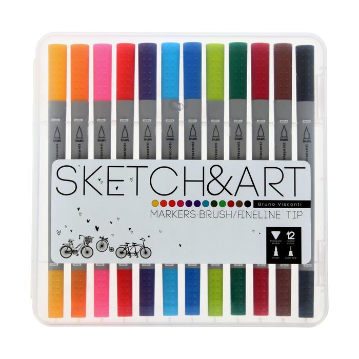 Набор художественных маркеров 12 цветов SKETCH&ART, в пластиковом пенале