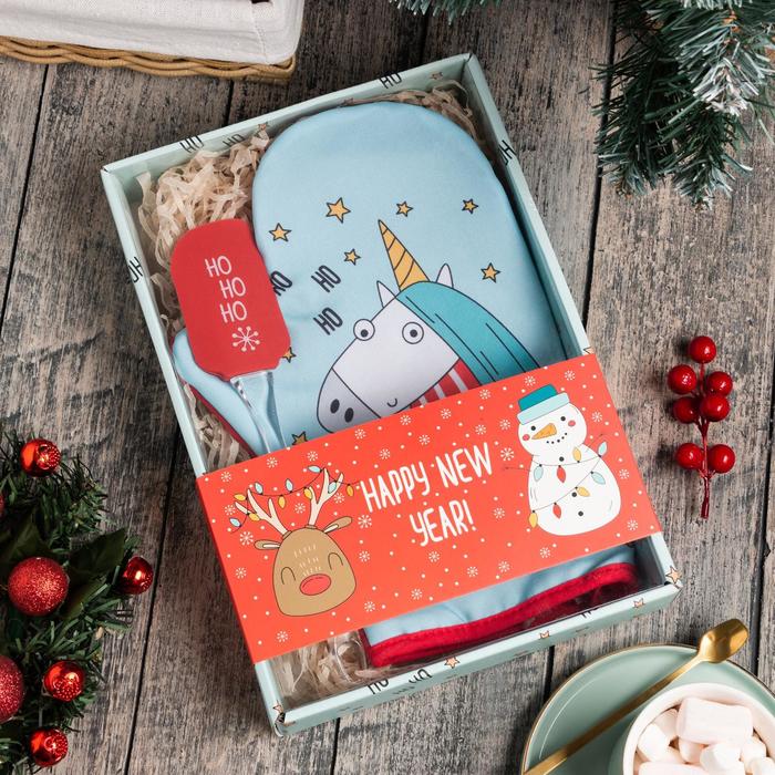 

Новогодний набор подарочный "Ho, Ho, Ho" варежка-прихватка, лопатка силикон