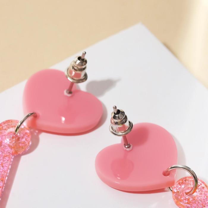 Серьги из акрила LOVE, блёстки, цвет коралловый