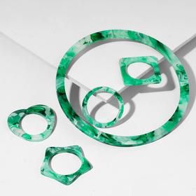 Набор 5 предметов: браслет и 4 кольца из акрила 'Тень', цвет бело-зелёный, d=6.3, размер 16, 17 Ош