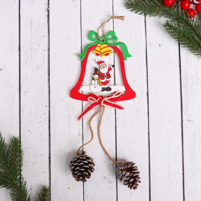 Украшение ёлочное Колокольчик с шишками Дед Мороз и снеговик 9х24 см
