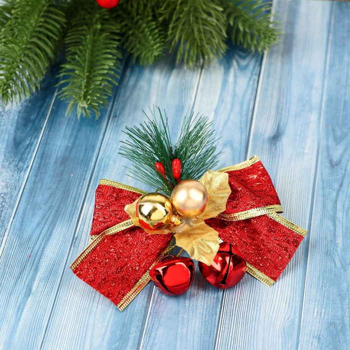 фото Украшение ёлочное "зимнее чудо" бантик блеск шарики (набор 2 шт) 11х7 см, красный зимнее волшебство