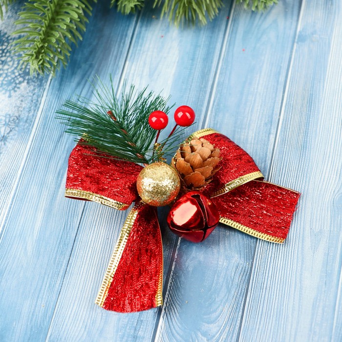 фото Украшение ёлочное "зимнее чудо" бантик блеск шарики (набор 3 шт) 10х8 см, микс зимнее волшебство