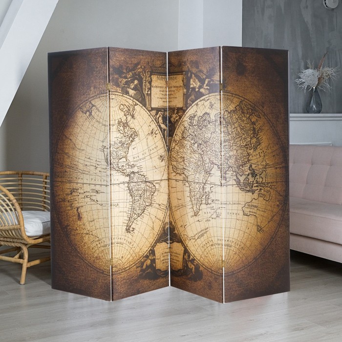 Ширма Старинная карта мира, 200 х 160 см ширма карта мира первооткрыватели 150 х 160 см