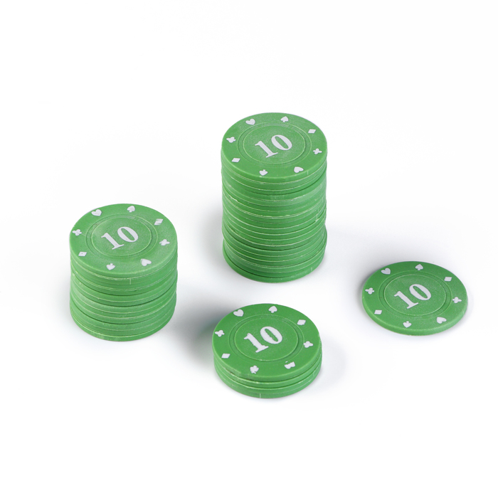 Набор фишек с номиналом 10, однотонные, зеленые, в наборе 25 шт. набор для покера 200 фишек с номиналом
