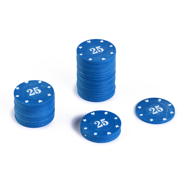 Набор фишек с номиналом 25, однотонные, синие, в наборе 25 шт. покерный набор 300 фишек эмпаир с номиналом в кейсе