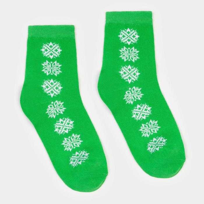 фото Носки женские «снежинки» цвет зелёный, размер 23-25 tekko