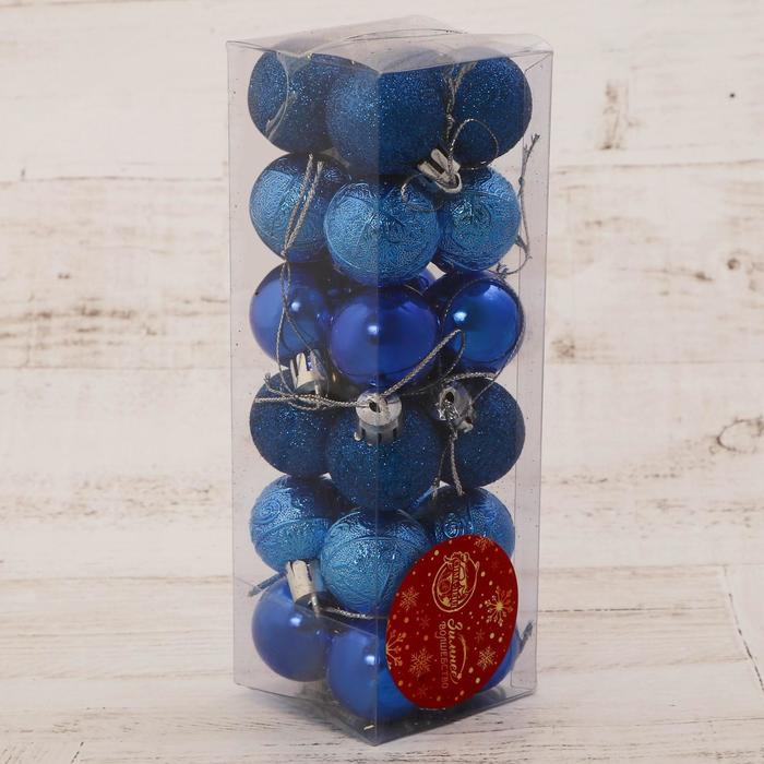 фото Набор шаров пластик d-3 см, 24 шт "наоми" синий зимнее волшебство
