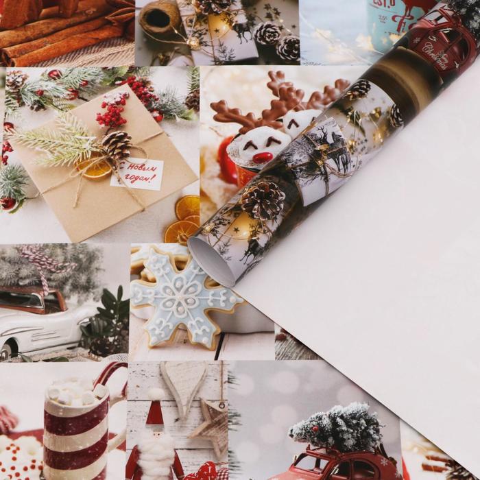 Бумага упаковочная глянцевая Сказочное рождество, 70 х 100 см,1 лист