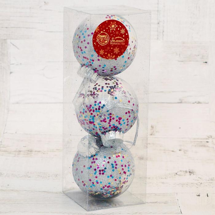 фото Набор шаров пластик d-8 см, 3 шт "праздничное настроение игра" зимнее волшебство