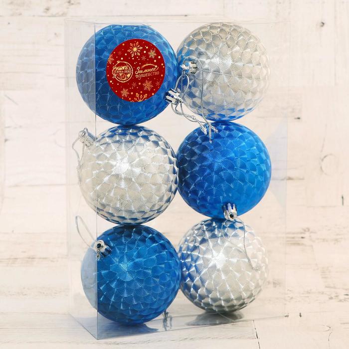 фото Набор шаров пластик d-8 см, 6 шт "мелания" серебро синий зимнее волшебство