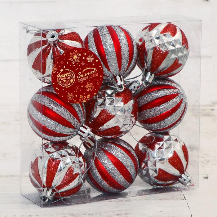 фото Набор шаров пластик d-5 см, 9 шт "олимпия ассорти" серебристо-красный зимнее волшебство