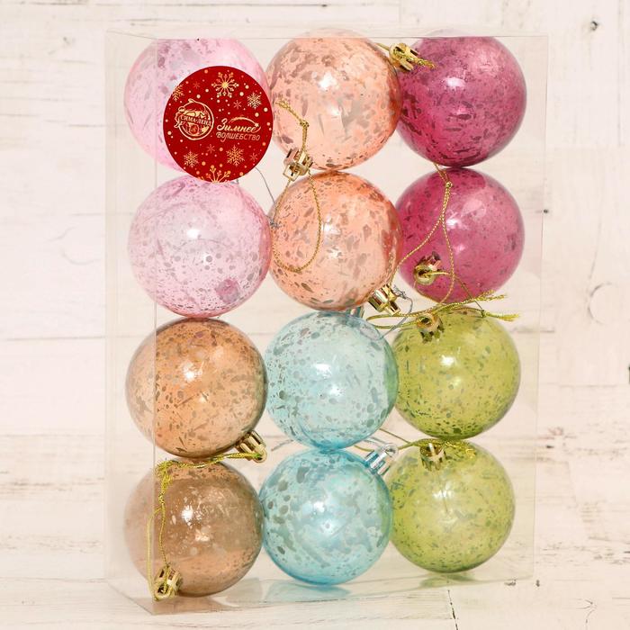 фото Набор шаров пластик d-6 см, 12 шт "дженна прозрачный" микс зимнее волшебство