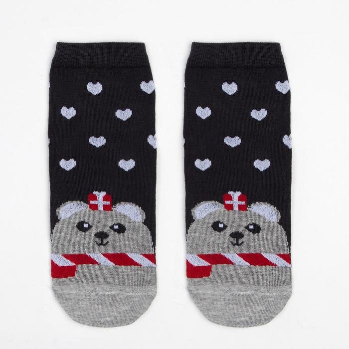 Носки детские «Медведь и сердечки» цвет серый, размер 20-22