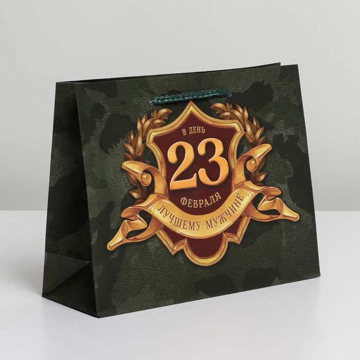 Пакет подарочный ламинированный горизонтальный, упаковка, «С 23 февраля», MS 23 х 18 х 8 см