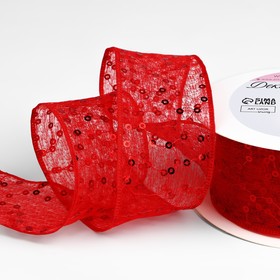 Лента декоративная «Пайетки», 40 мм, 9 ± 1 м, цвет красный