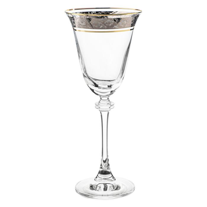 набор бокалов для белого вина crystalite bohemia asio панто платина 185 мл 6 шт Набор бокалов для белого вина Asio, декор «Панто платина, отводка золото», 185 мл x 6 шт.