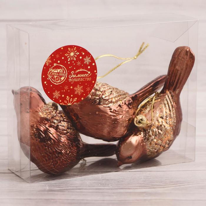 фото Украшение ёлочное "певчие птички" (набор 3 шт) 10х7 см, коричневый зимнее волшебство