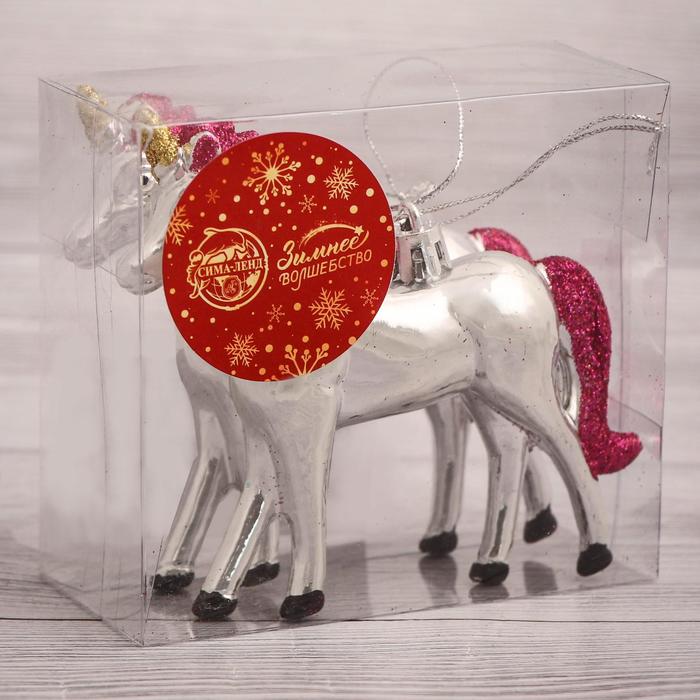 фото Украшение ёлочное "сказочные единороги" (набор 2 шт) 9х9 см, серебро зимнее волшебство