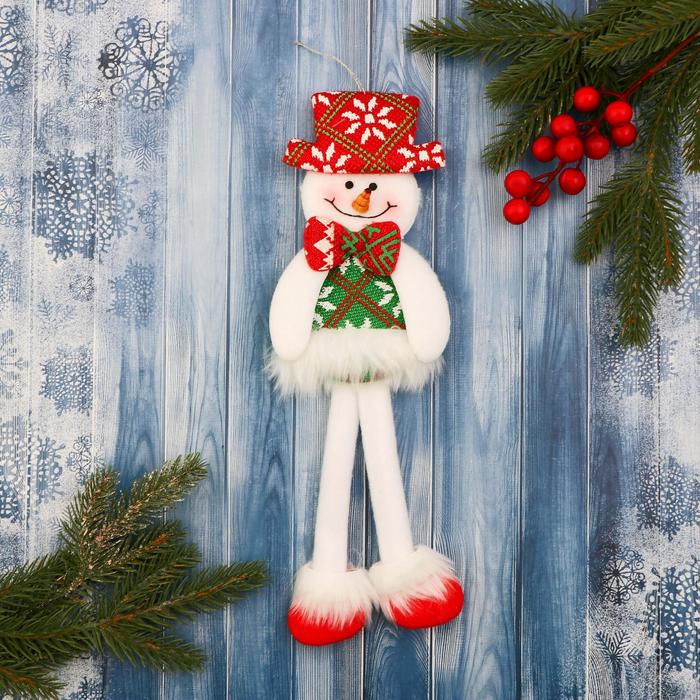 Мягкая игрушка Снеговик в костюме с орнаментом, в шляпке 9,5х30 см, красно-зелёный мягкая игрушка олень пузанчик 10х49 см красно зелёный 6932408