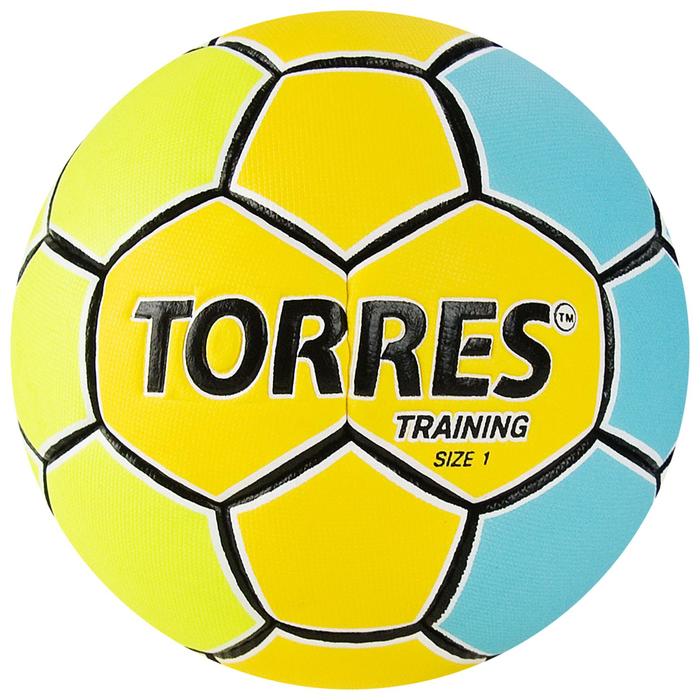 Мяч гандбольный TORRES Training, арт.H32151, ПУ, 4 подкладочных слоя, ручная сшивка, размер 1, цвет жёлтый/голубой