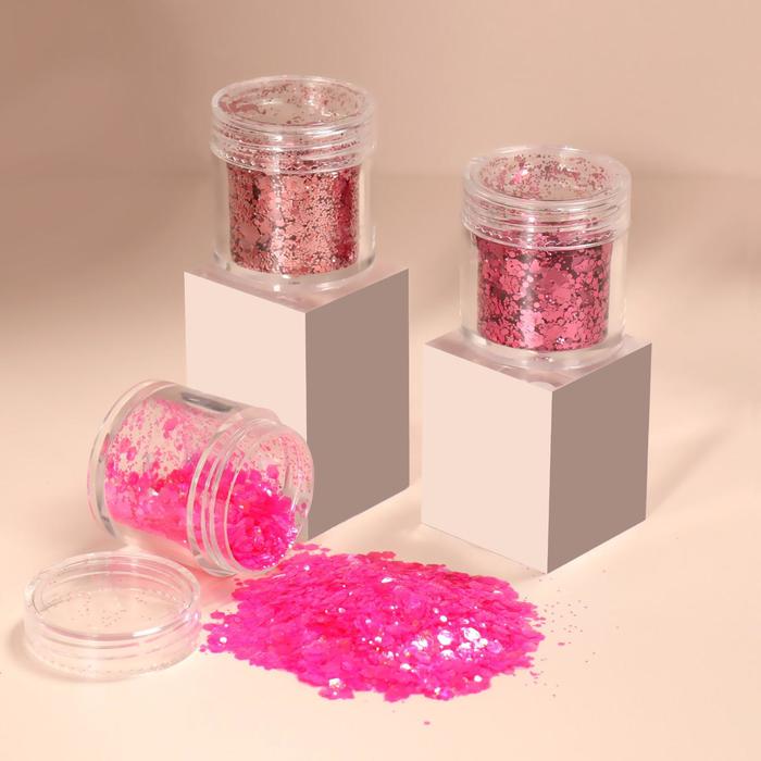 

Блёстки для декора «Bright pink shine», крупные/мелкие, 3 баночки