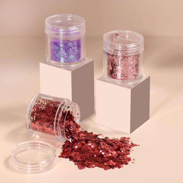 

Блёстки для декора «Pink shine», крупные/мелкие, 3 баночки