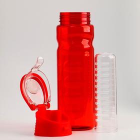 

Бутылка для воды 800 мл, фигурная, с поильником, с отсеком,откидная крышка, красная, 7х25 см