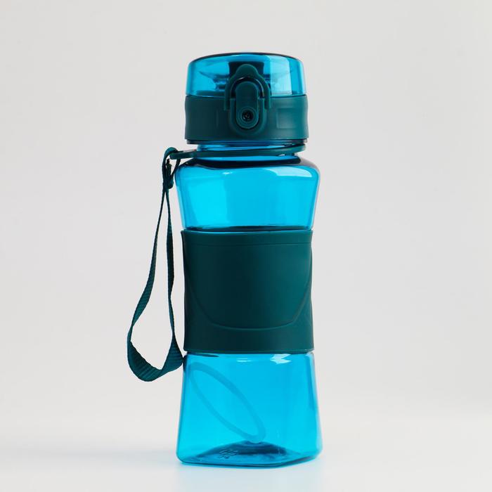 фото Бутылка для воды 450 мл, с резиновой вставкой, 20х6.5 см, синяя