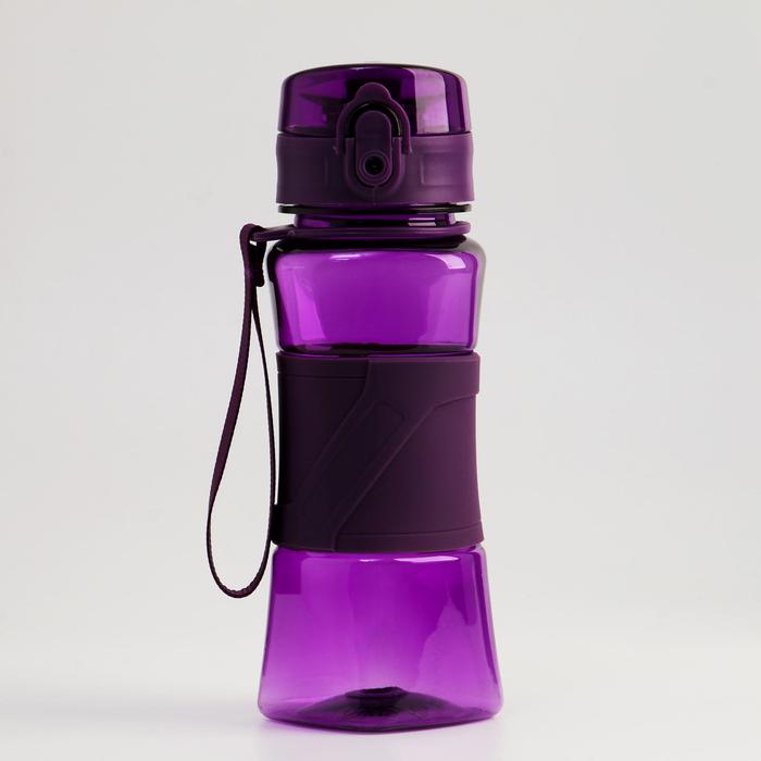 фото Бутылка для воды 450 мл, с резиновой вставкой, 20х6.5 см, фиолетовая