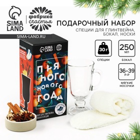 Набор для глинтвейна «Пряного нового года»: бокал 250 мл., специи 30 г., носки