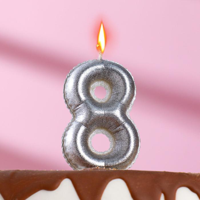 Свеча в торт Шары, цифра 8, серебро, 5,5 см свеча в торт шары цифра 1 мокрый асфальт 7 8 см