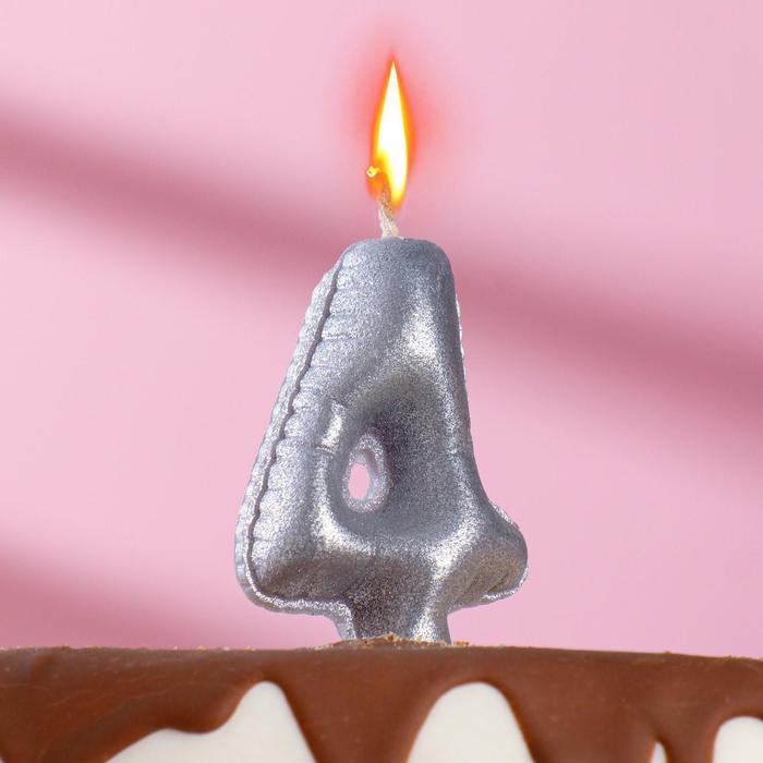 Свеча в торт Шары, цифра 4, серебро, 5,5 см свеча в торт шары цифра 8 серебро 5 5 см