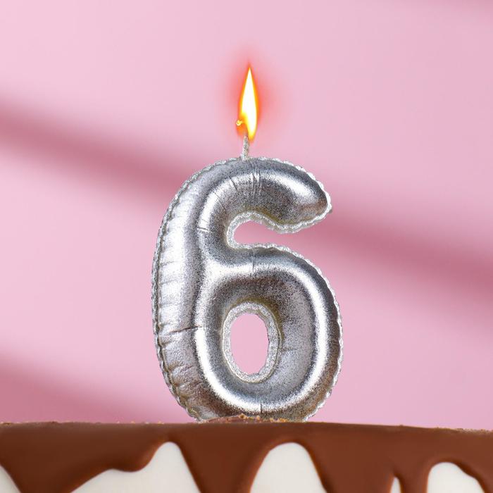 Свеча в торт Шары, цифра 6, серебро, 5,5 см свеча в торт шары цифра 7 мокрый асфальт 6 3 см