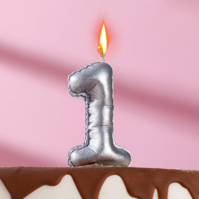 Свеча в торт Шары, цифра 1, серебро, 5,5 см