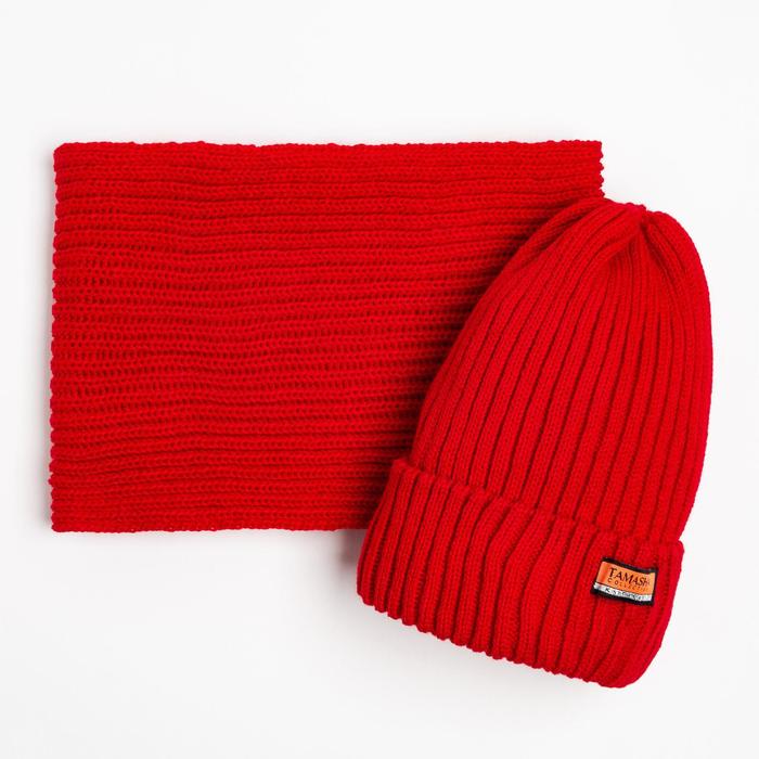 Комплект (шапка,снуд) для девочки, цвет красный, размер 54-56