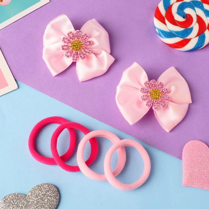 фото Набор для волос "элис" (4 резинки, 2 зажима) цветочки, 6х4 см, розовый