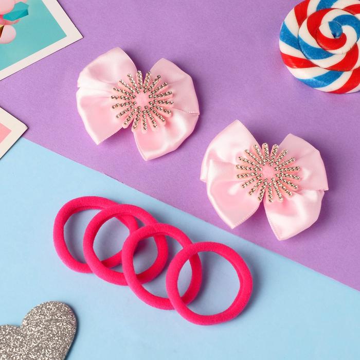 фото Набор для волос "элис" (4 резинки, 2 зажима) солнышко сверкание, 6х4 см, розовый