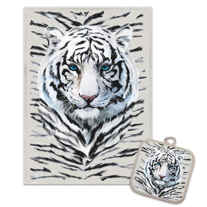 Кухонный набор Снежный тигр (полотенце 45х60+прихватка 18х18) лен 50%, хл 50%, 160г/м2